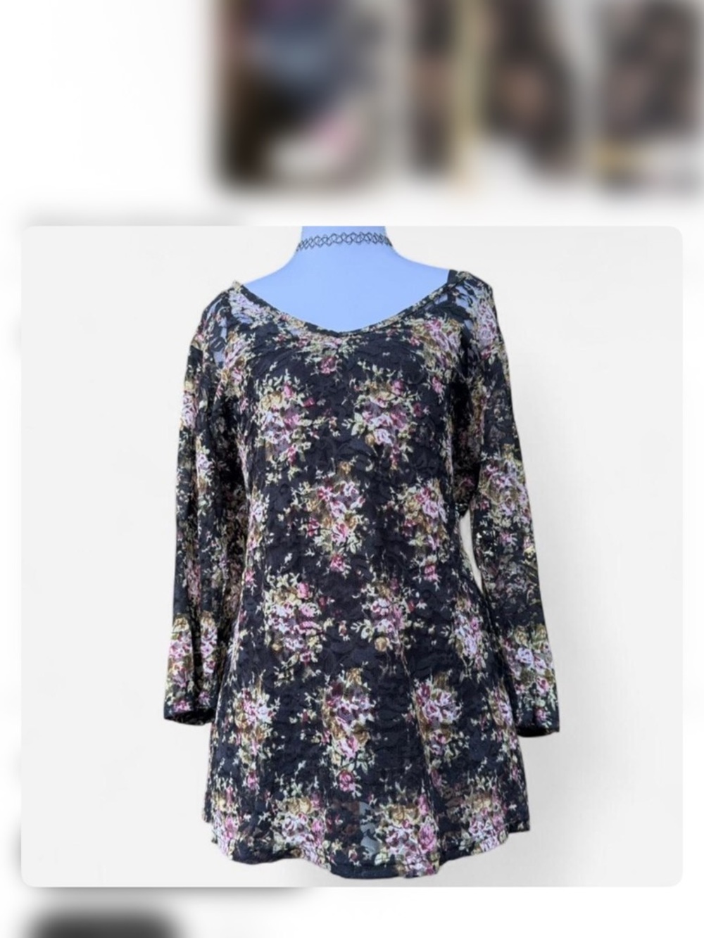 torrid Black Floral Lace-Overlay Top with Pink and Cream Accents